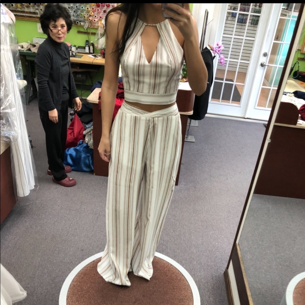 Mystique Boutique: White and Rust Stripe Pant Set